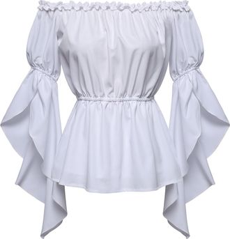 Generic Oktoberfest Outfit Women Elegant Tops Long Sleeve Boho Blouse Top Plus Size Shirt Gothic Ruffle Skirt Shirt Cosplay Costume Top Dirndl Blouse Fancy Dr