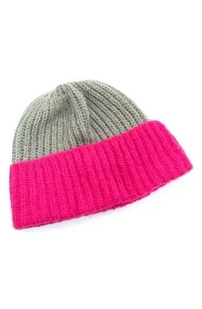 Portolano Chunky Colorblock Beanie in Grey/Fuxia at Nordstrom Rack