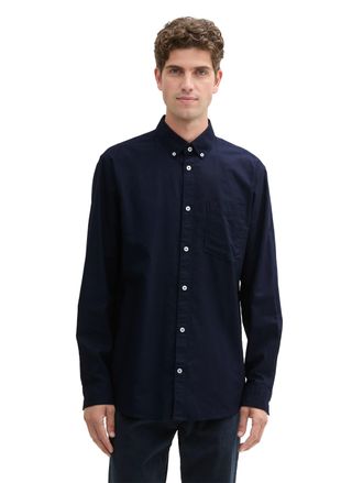 Tom Tailor Langarmhemd TOM TAILOR Oxford, Herren, Gr. M, N-Gr, blau (sky captain blau), Web, Obermaterial: 100% Baumwolle, unifarben, regular fit taillenbedeckt,