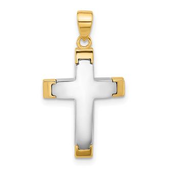 Diamond2Deal 14k Two-tone Gold Polished Cross Pendant