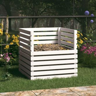 vidaXL Compostador De Madera Maciza De Pino Blanco 80x80x78 Cm Vidaxl