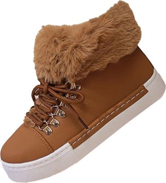 Generic Winter Short Boots Women Short Mouth Long Boots Big Size Flip Flop Padded Boots Women Womens Hiking Winter Boots (Brown, 4.5)