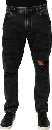 Dolce & Gabbana Mens Black Washed Ripped Loose Cotton Denim Jeans Clothing