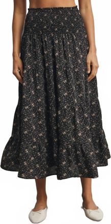 Wishlist Floral Tiered Front Slit Midi Skirt In Black/mocha
