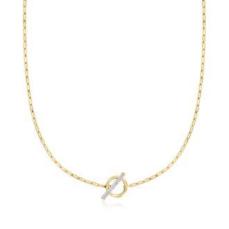 Ross-Simons Diamond Paper Clip Link Toggle Necklace in 18kt Gold Over Sterling