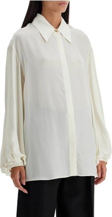 Khaite Bamboo Asymmetrische Zoomlijn Ballonmouw Shirt - Dames - Overhemden - Beige - XS - Overhemden