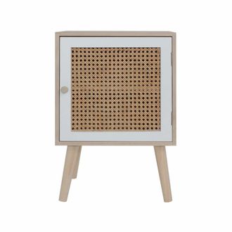 Mobili Rebecca Mesita de noche con 1 puerta en madera marr&oacute;n y rat&aacute;n