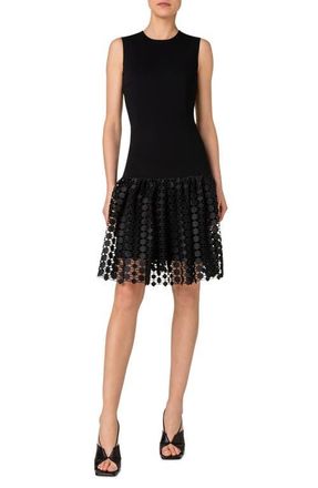 Akris Dot Guipure Lace Hem Jersey Dress in Black at Nordstrom, Size 16