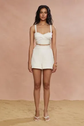 AMUR Lacey Cotton Shorts in Sea Salt at Nordstrom, Size 4