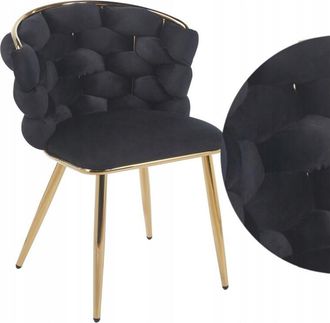 OEM Silla Glamour Entretejida Sobre Estructura Dorada, Terciopelo Negro, Furnitex