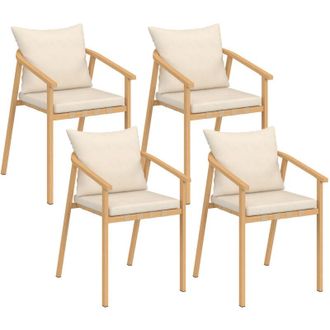 IDMarket Set di 4 sedie da giardino MALTA con struttura in metallo effetto legno, cinghie e cuscini beige