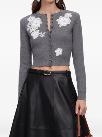 Self Portrait Lace-Embellished Cardigan - Charcoal