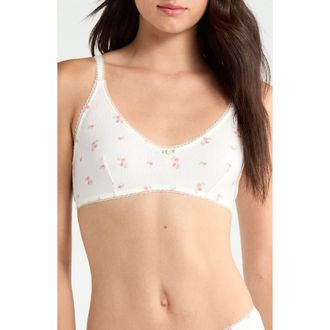 Etam Sleepover Stretch Cotton Bralette in Print Ecru Backgr at Nordstrom, Size X-Small