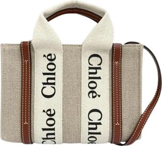 Chlo&eacute; Pre-owned Woody Canvas Shoulder Bag - Dames - Vintage Shopper - Beige - ONE Size - Leer - Vintage