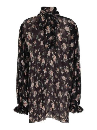 Dolce & Gabbana Black Blouse In Silk With Flower Print