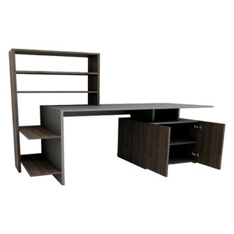 Dmora Escritorio Recco, 8 Estantes, 2 Puertas, 7 Compartimentos, 146x60x74h Cm Negro Antracita