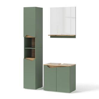 Vicco Conjunto De Muebles De Ba&ntilde;o Marelle, Verde/artesano, 3 Partes, Con Unidad Alta