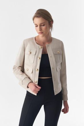 FURNIQ Beatrice Leather Jacket in Beige at Nordstrom, Size Xx-Large