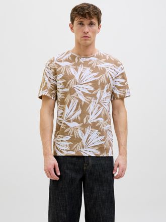 Jack & Jones Rundhalsshirt JACK & JONES JJEBRYAN AOP TEE S/S O-NECK NOOS, Herren, Gr. XS, braun (coriander), Jersey, Obermaterial: 100% Baumwolle, bedruckt, relaxe