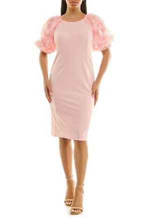Nina Leonard Floral Sleeve Sheath Dress in Rose at Nordstrom Rack, Size X-Large