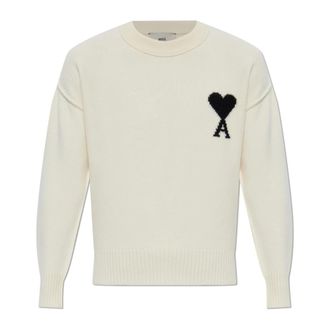 Ami Truien & Vesten, unisex, Beige, M, Wol, Wollen trui met logo