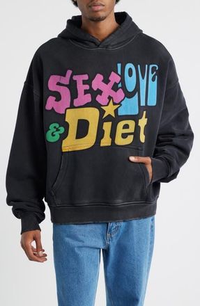 Diet Starts Monday Sex, Love & Diet Oversize Distressed Cotton Hoodie in Vintage Black at Nordstrom, Size Medium