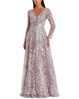 Mac Duggal Embellished Wrap Over Illusion Long Sleeve A Line