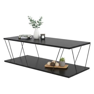 Dmora Mesa De Caf&eacute; Harmonia, Mesa De Centro Baja, Revistero Para Sof&aacute;, Estante De La Sala De Estar, 120x50h30 Cm, Antracita Y Negro, Con Embalaje Reforzado 
