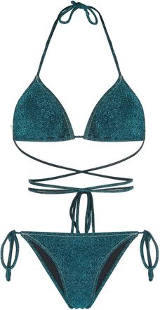 Reina Olga Miami lurex triangle bikini - women - Elastane/Polyamide/Metallic Fibre - 3 - Blue