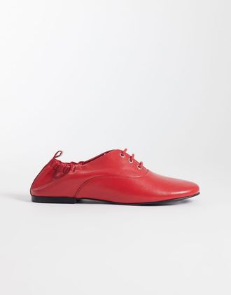 Asos Myriad - Scarpe basse premium stringate in pelle rossa-Rosso
