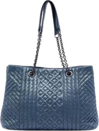 Bottega Veneta Pre-owned Tote Bags, female, Blue, Size: ONE SIZE Pre-owned Woven Leather Tote