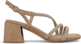 Alma En Pena Sandaal met Drie Bandjes - Dames - Sandalen met hakken - Beige - 40 EU - Leer - Schoenen