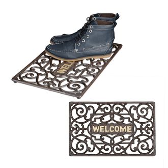 Relaxdays 2x Felpudos Para La Entrada Del Hogar, Hierro Fundido Con Patas De Goma, Antideslizante, 2 X 52 X 32,5 Cm Aprox., Bronce