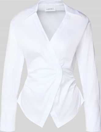 Comma Bluse mit Raffungen und V-Ausschnitt in Weiss, Gr&ouml;&szlig;e 34