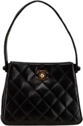 Chanel Pre-owned Vintage Leren Handtas van Lamsvel - Dames - Vintage Handtas - Zwart - ONE Size - Leer - Vintage