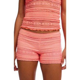 Free People Front Row Lace Mini Shorts in Pink Neon at Nordstrom, Size X-Large