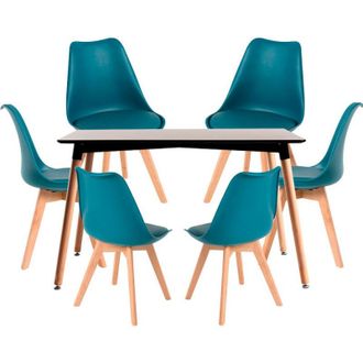 Regalos Miguel Regalos Miguel - Conjuntos De Mesa Y Sillas - Conjunto Mesa Tower Rectangular 120 X 80 Cm Negra Y Pack 6 Sillas Synk Basic - Verde Azulado