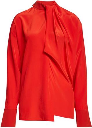 Victoria Beckham Drape Detail Silk Shirt in Cardinal Red at Nordstrom, Size 10 Us