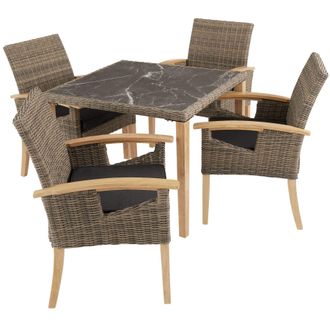 TecTake Garden Table & Chairs - Tarent dining table & 4 Rosarno chairs in Natural | Size: 4 Person