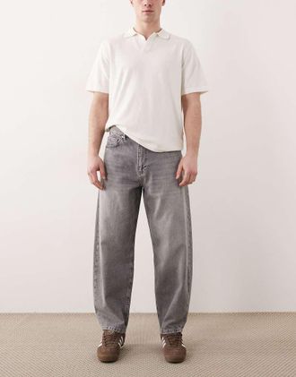 AllSaints Jeans bombati in denim grigio slavato effetto invecchiato-Blu