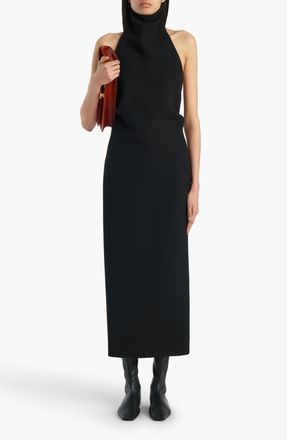 Khaite Roxanne Funnel Neck Double Face Crepe Halter Dress in Black at Nordstrom, Size 2