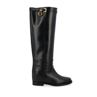 Via Roma 15 High Boots, female, Black, Size: 6 US Belted Boot in Black Leather