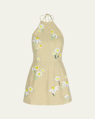 Bernadette Delilah Embroidered Linen Mini Dress