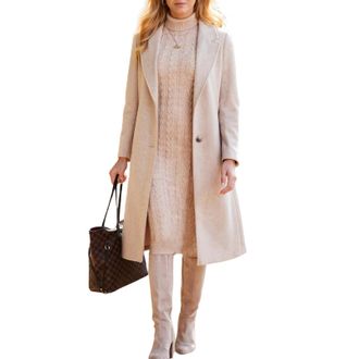 Generic Winter Coats For Women Uk Casual Lace Up Long Sleeve Wool Blend Pea Coat Notched Lapel Single Breasted Warm Midi Jacket Overcoat Business Button Trenc