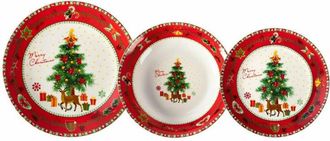 Trade Shop Trade Shop - Servicio De Platos De Navidad En Porcelana 18pz Decoraci&oacute;n De &Aacute;rbol De Navidad Reno Paquetes De Regalo