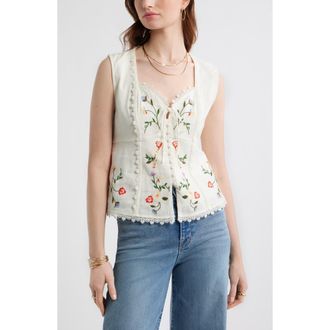 Treasure & Bond Embroidered Sleeveless Top in Ivory Multi at Nordstrom, Size Xx-Small