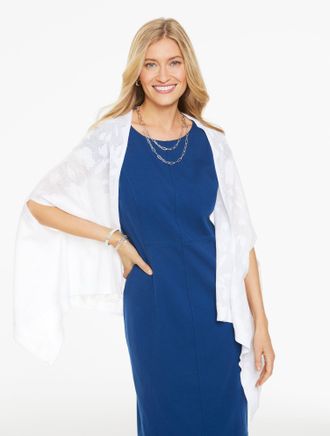 Talbots Floral Jacquard Travel Wrap - White - XS/S Talbots