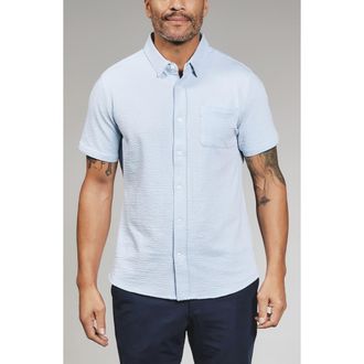 7 Diamonds Bennet Stripe Seersucker Short Sleeve Button-Up Shirt in Ice Blue at Nordstrom, Size Xx-Large