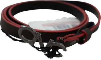 Costume National Womens Black Maroon Skinny Leather Buckle Waist Belt