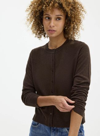 Contemporaine Womens Linen-blend fine-knit Cardigan Sweater